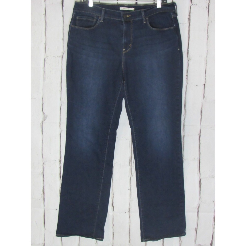 Levi's 505 Women Jeans  Size 14 Blue 10" High Rise Straight Dark Wash Denim